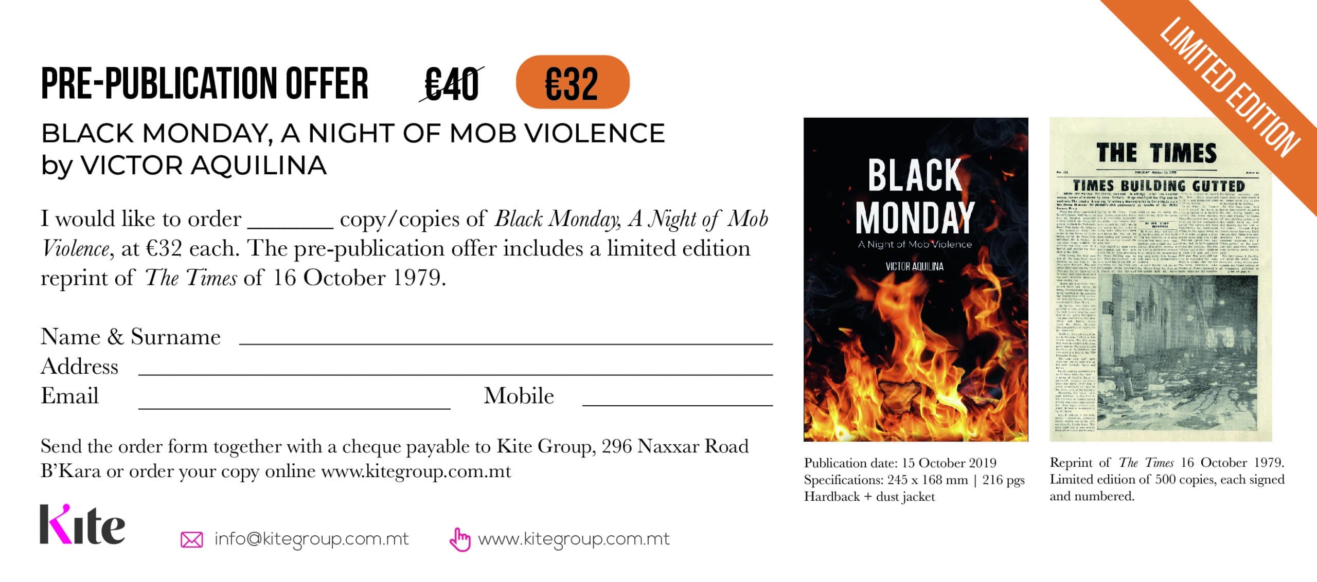 BLACK MONDAY, A Night of Mob Violence by Victor Aquilina + limited edition reprint signed and numbered of The Times,   16 October 1979 - Image 3